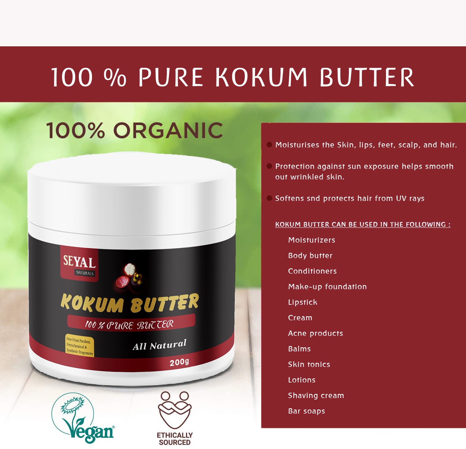 Seyal Raw Kokum Butter Body Moisturizer, Stretch Marks Butter - 200g