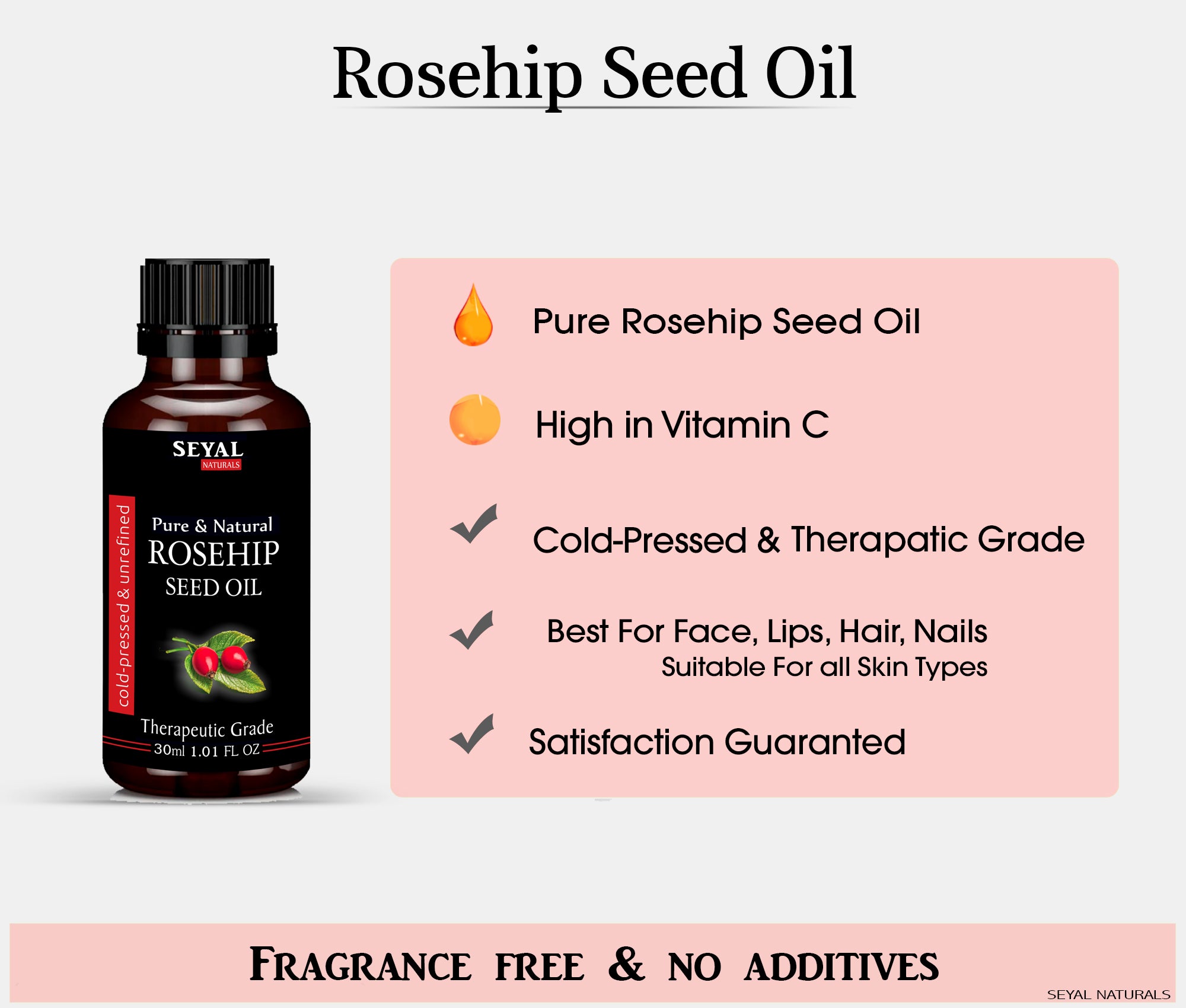 Seyal Rosehip Seed Oil 100 % Pure Therapeutic Grade
